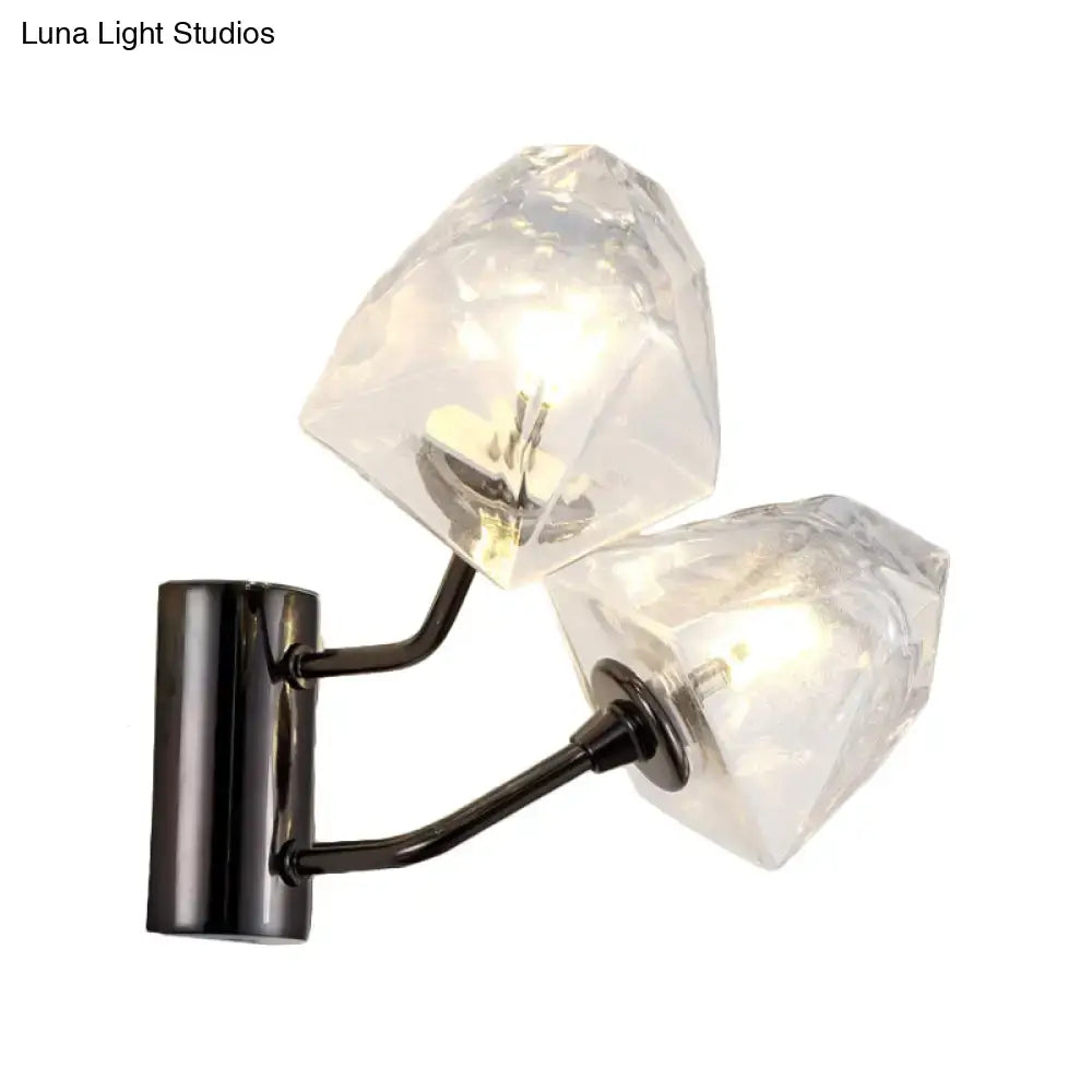 Modern black and gold faceted glass wall sconce stairway light
