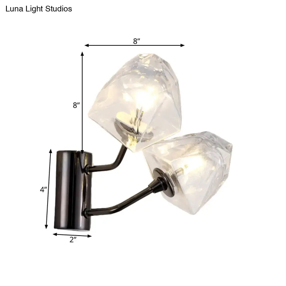 Modern black and gold faceted glass wall sconce stairway light