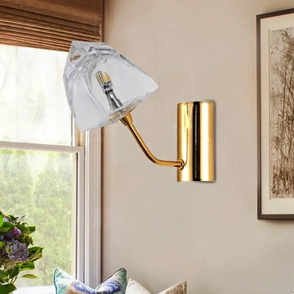 Modern black and gold faceted glass wall sconce stairway light