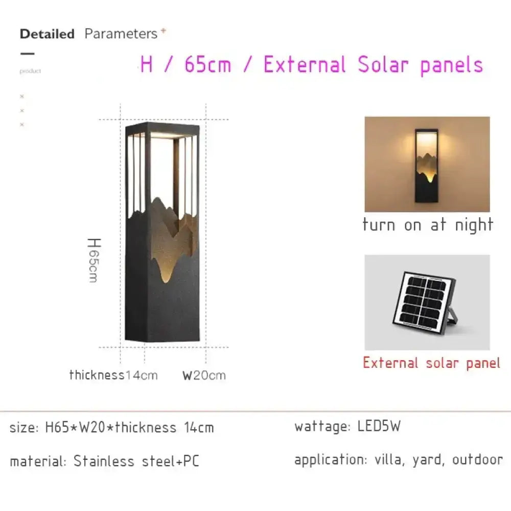 Modern black and gold mountain solar led outdoor light garden sconce
