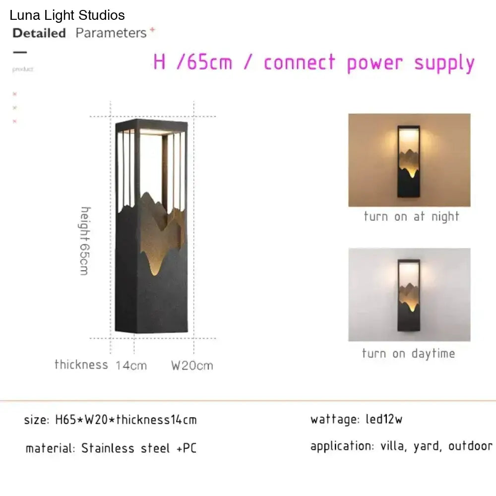 Modern black and gold mountain solar led outdoor light garden sconce