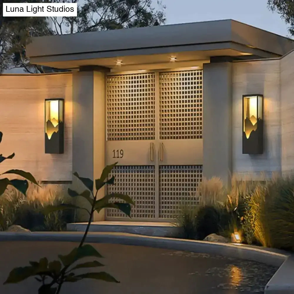 Modern black and gold mountain solar led outdoor light garden sconce