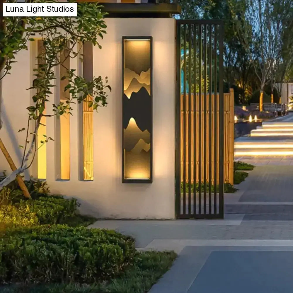 Modern black and gold mountain solar led outdoor light garden sconce