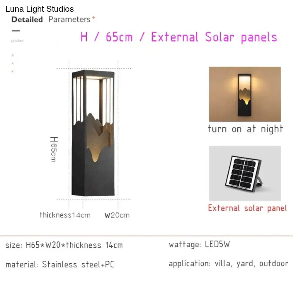 Modern black and gold mountain solar led outdoor light garden sconce
