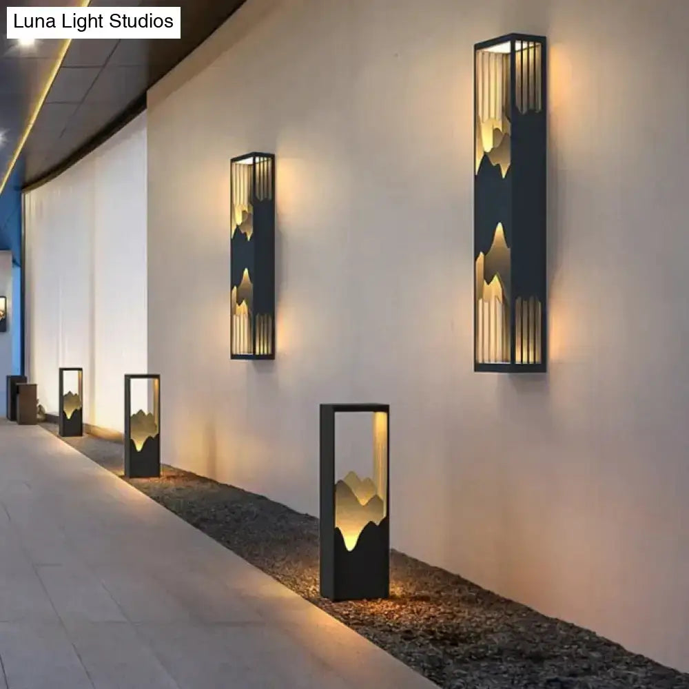 Modern black and gold mountain solar led outdoor light garden sconce