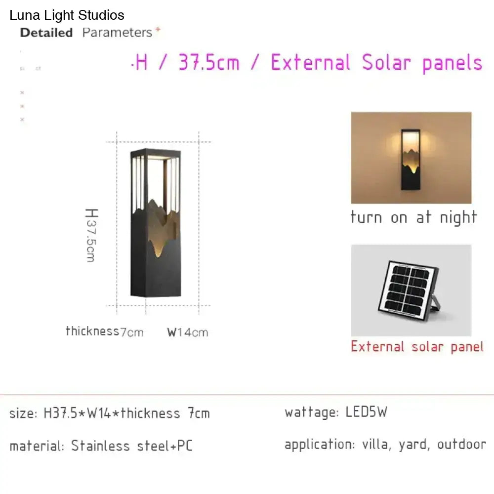 Modern black and gold mountain solar led outdoor light garden sconce