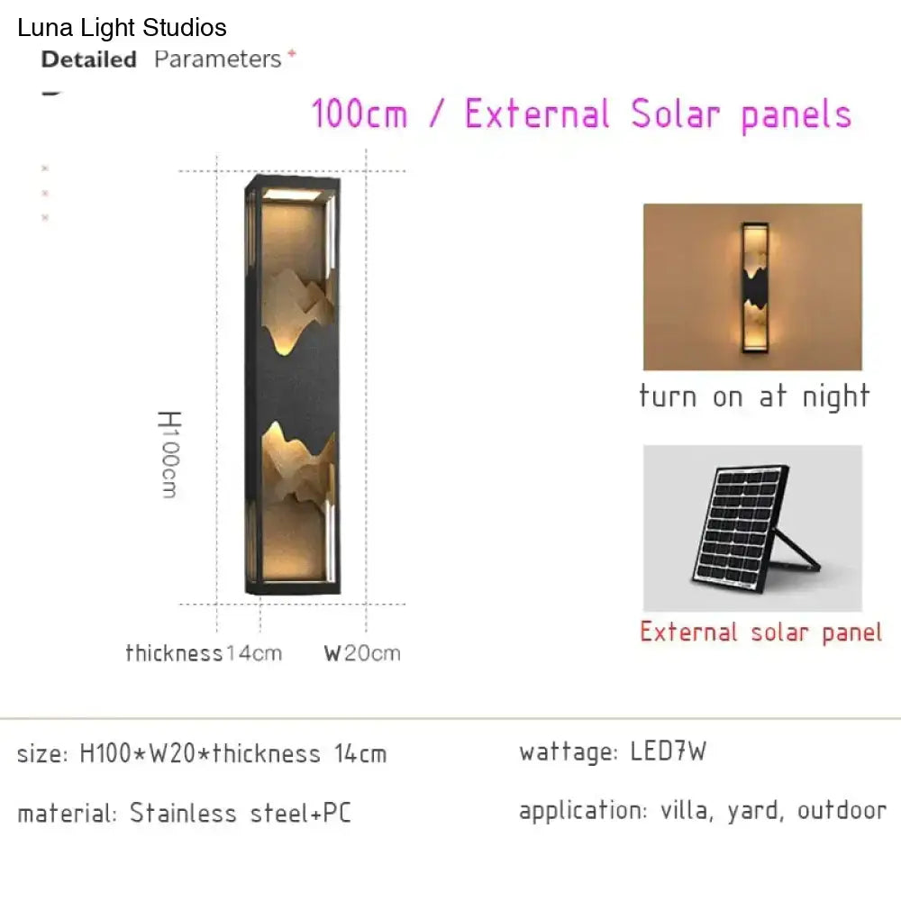 Modern black and gold mountain solar led outdoor light garden sconce