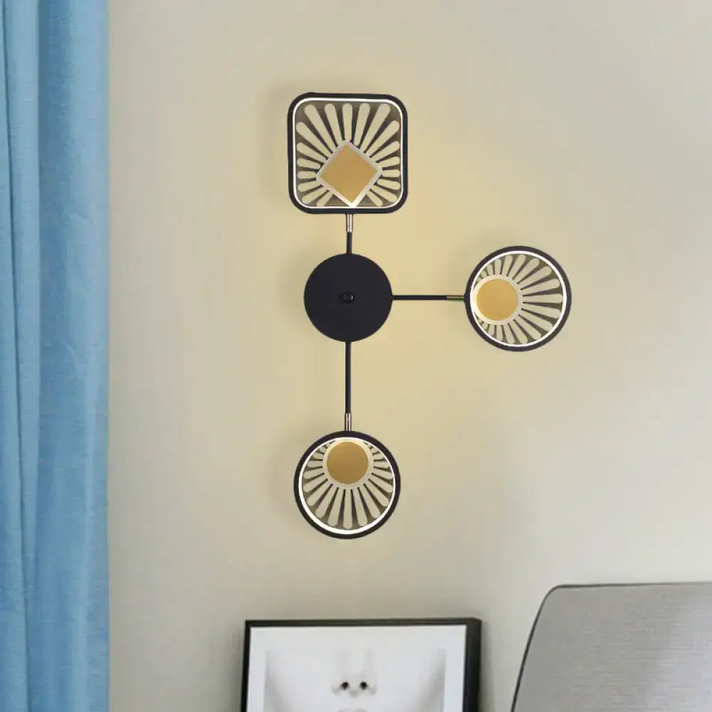 Modern black and gold sunburst led wall sconce dining room fixture