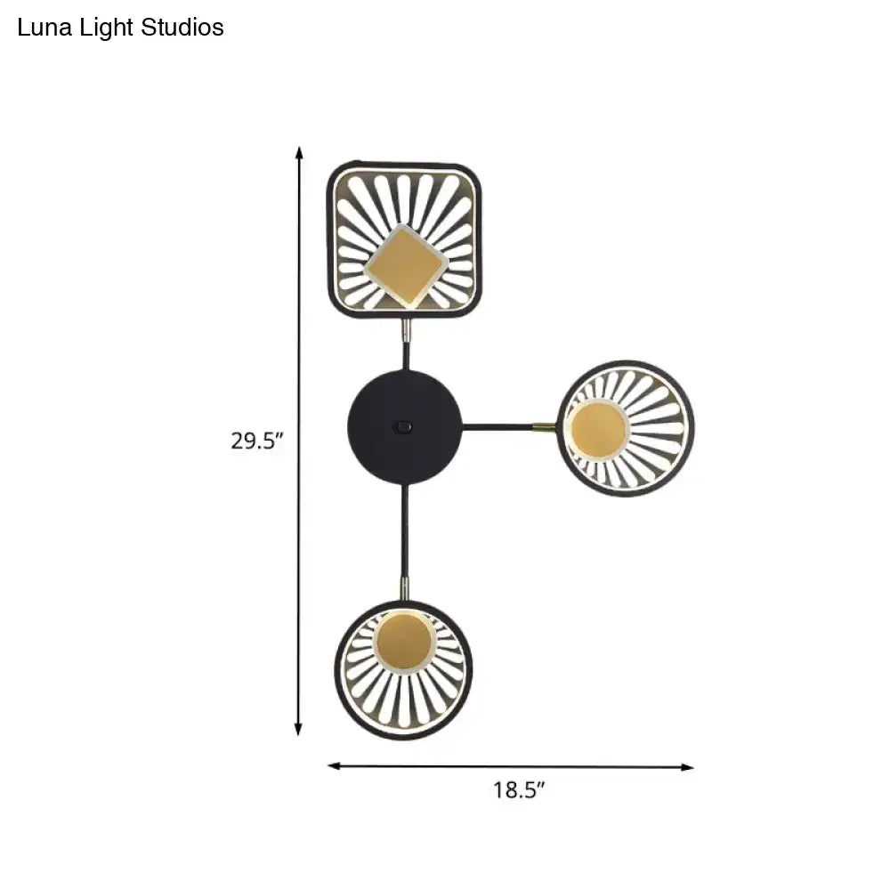 Modern black and gold sunburst led wall sconce dining room fixture