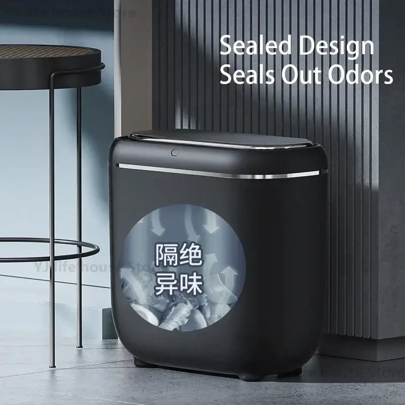 Modern black and silver automatic sensor trash can kitchen