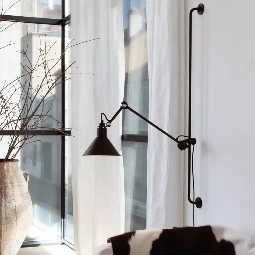 Modern black and white articulated bedroom wall lamp direct wired
