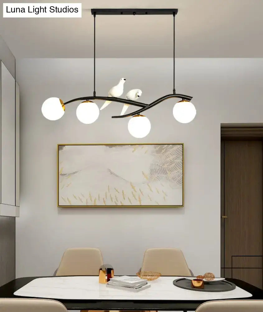 Modern black and white bird linear island pendant light dining room