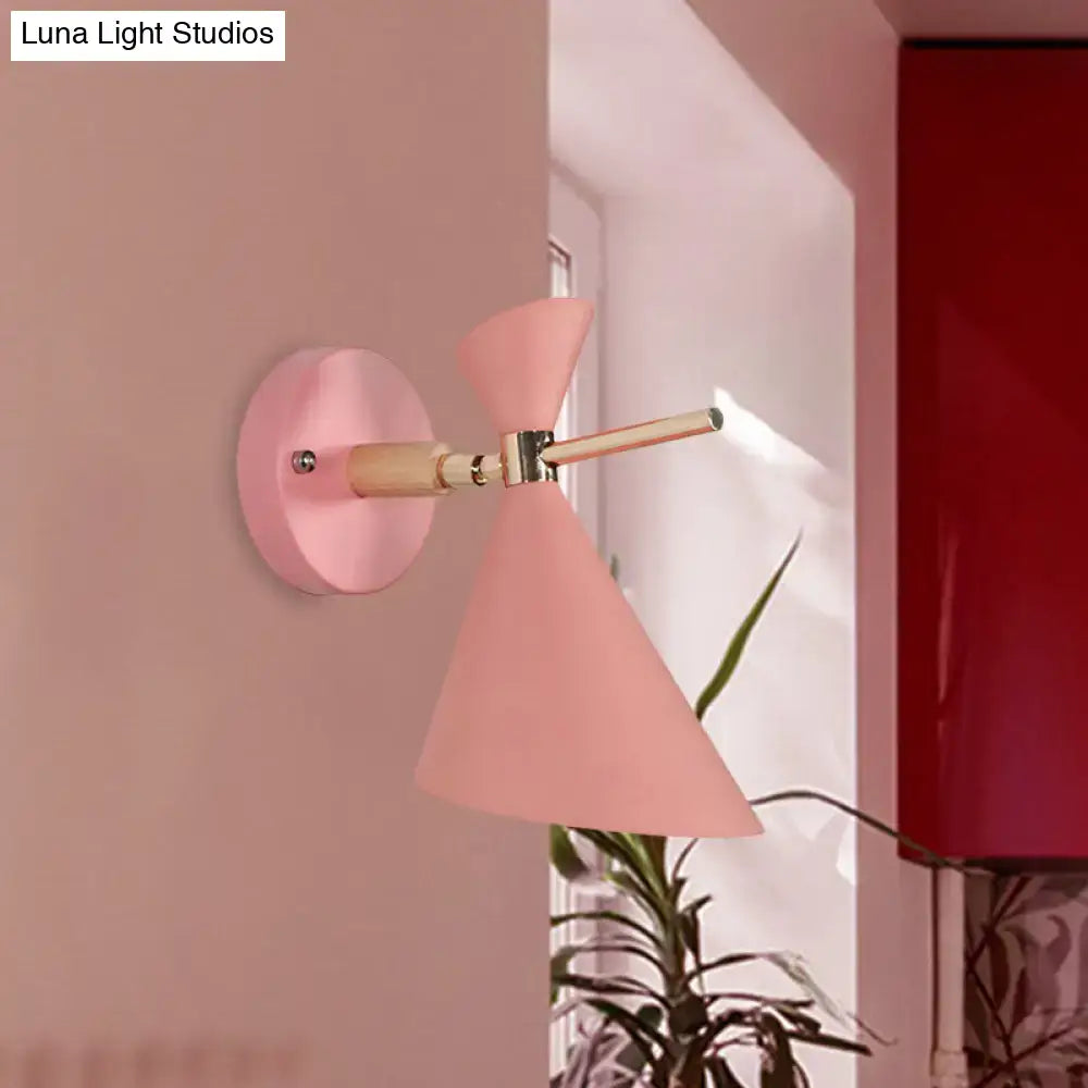 Modern black angle shade wall sconce with wood arm bedroom light