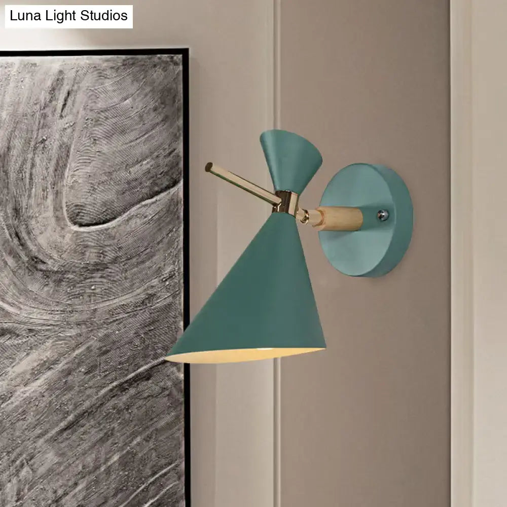 Modern black angle shade wall sconce with wood arm bedroom light