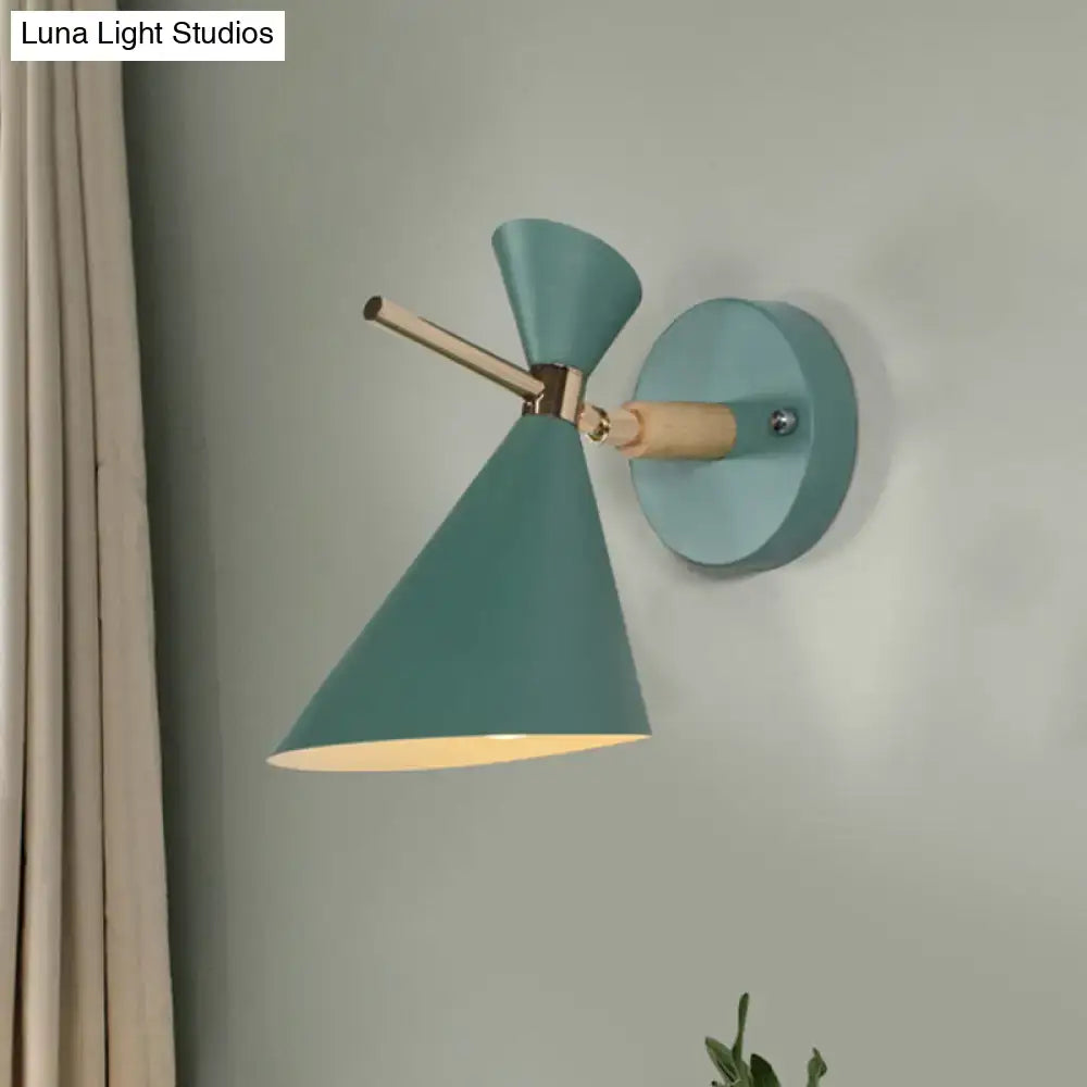 Modern black angle shade wall sconce with wood arm bedroom light