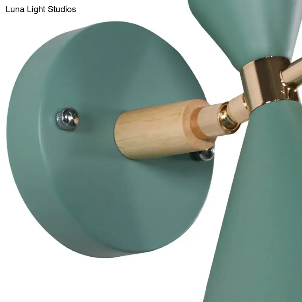Modern black angle shade wall sconce with wood arm bedroom light
