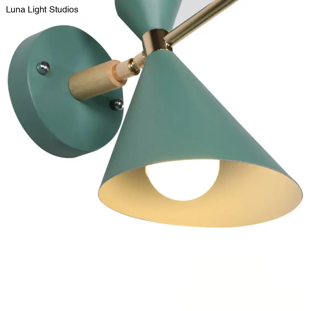 Modern black angle shade wall sconce with wood arm bedroom light