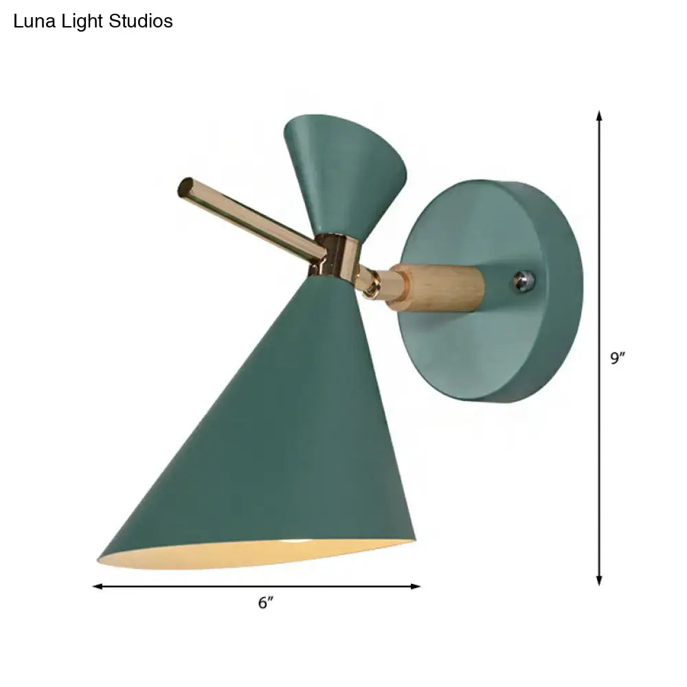 Modern black angle shade wall sconce with wood arm bedroom light
