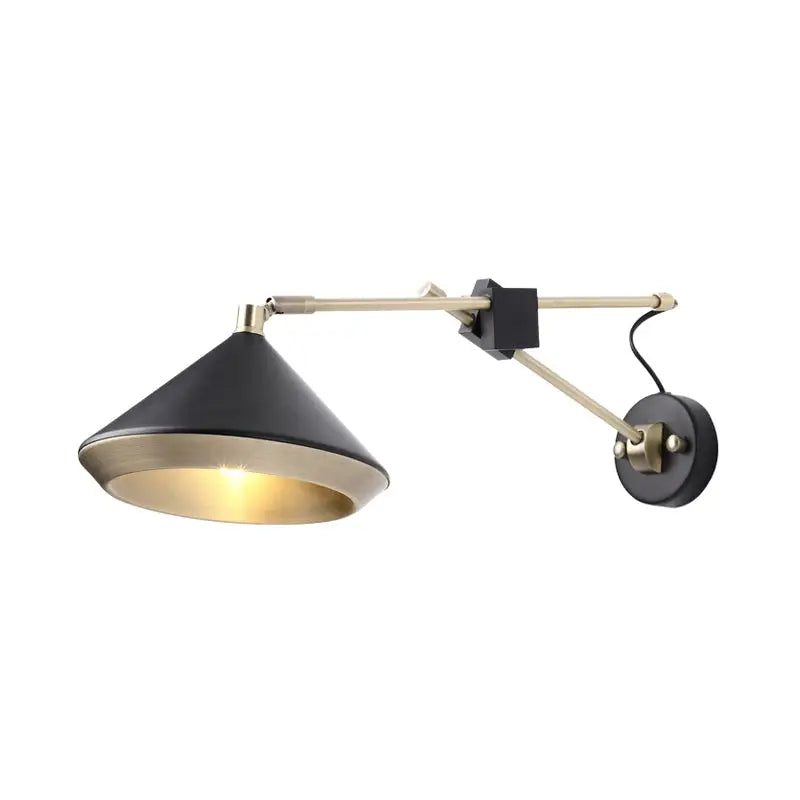 Modern black & brass adjustable arm wall light bedroom sconce
