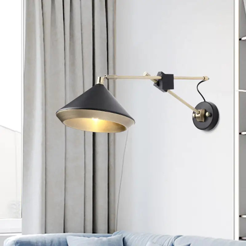 Modern black & brass adjustable arm wall light bedroom sconce