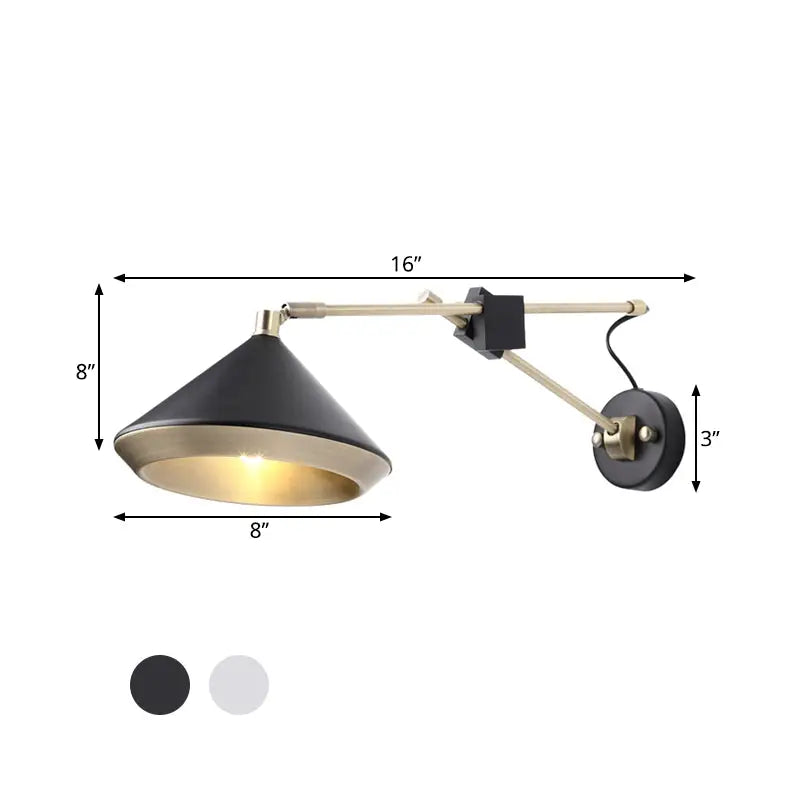 Modern black & brass adjustable arm wall light bedroom sconce