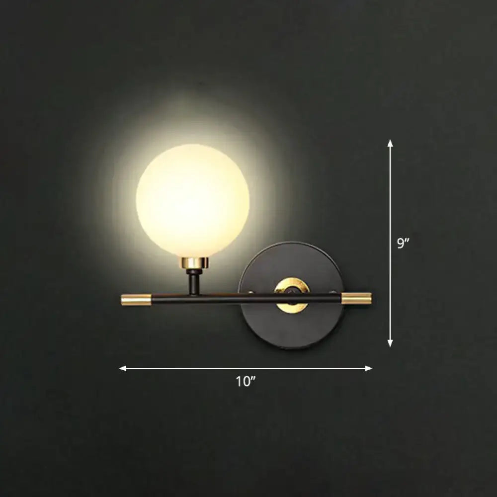 Modern black & brass glass ball bedside sconce bedroom wall lamp