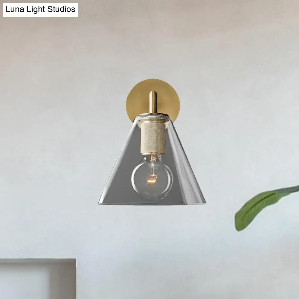 Modern black & brass glass cone wall light bedroom direct wired electric