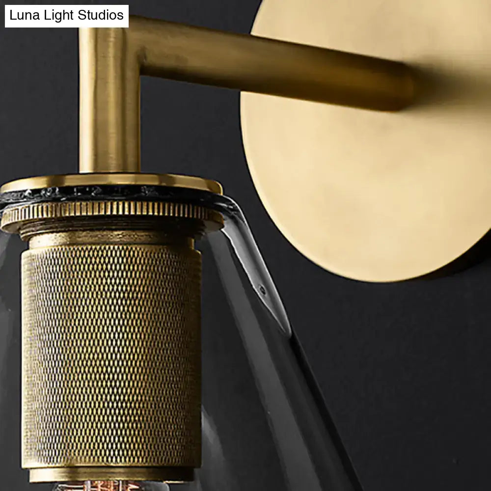 Modern black & brass glass cone wall light bedroom direct wired electric