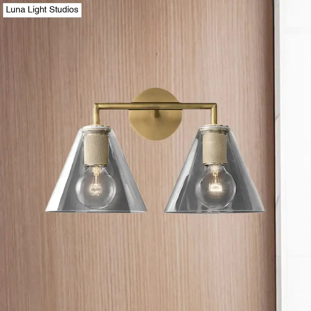 Modern black & brass glass cone wall light bedroom direct wired electric