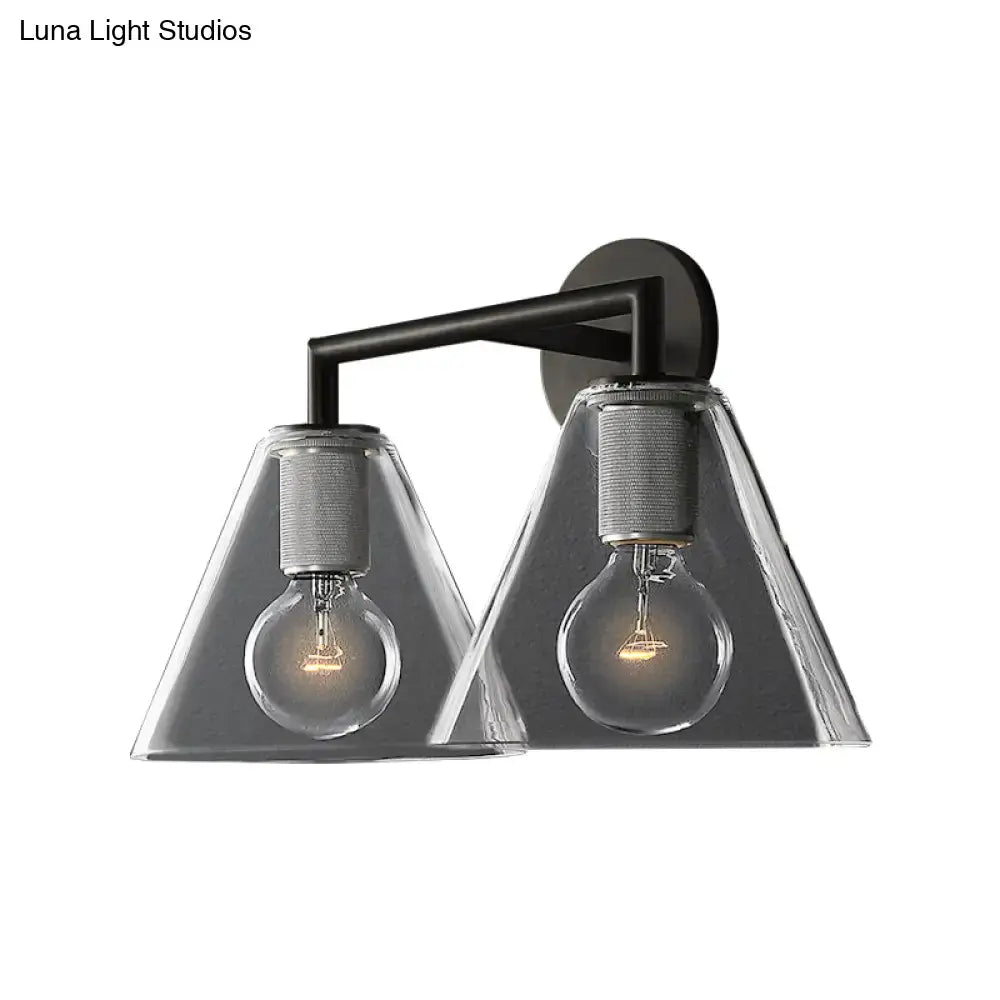 Modern black & brass glass cone wall light bedroom direct wired electric