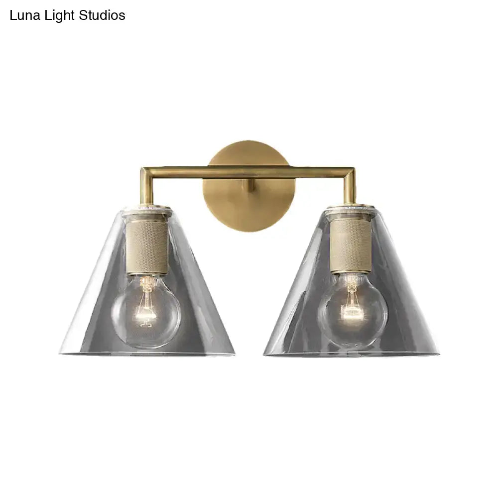 Modern black & brass glass cone wall light bedroom direct wired electric