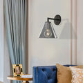 Modern black & brass glass cone wall light bedroom direct wired electric