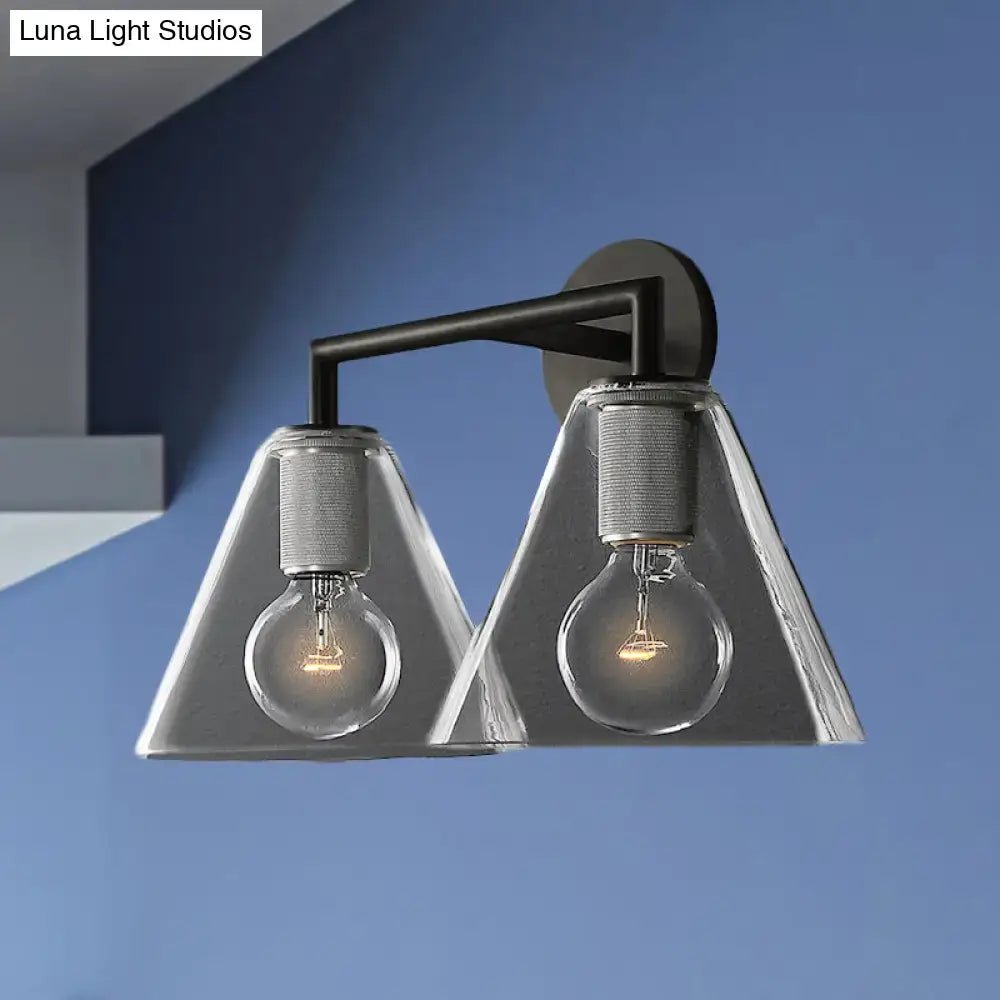 Modern black & brass glass cone wall light bedroom direct wired electric