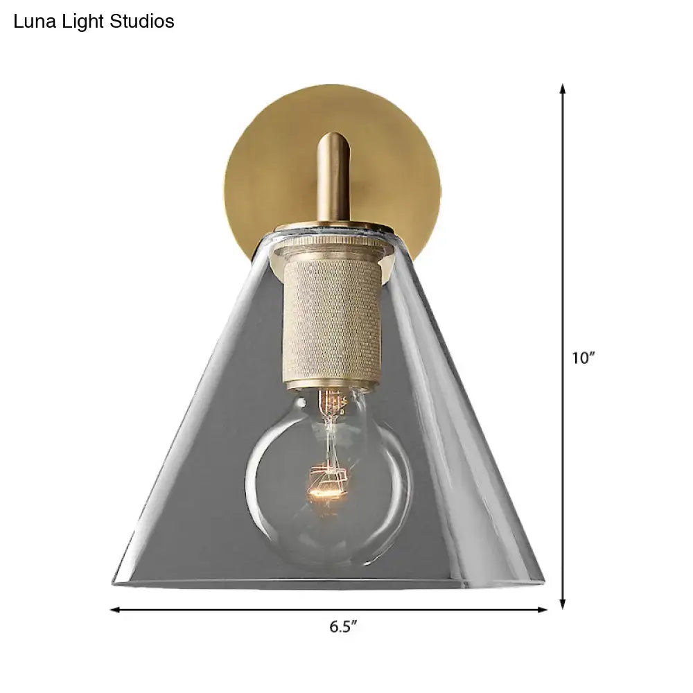 Modern black & brass glass cone wall light bedroom direct wired electric