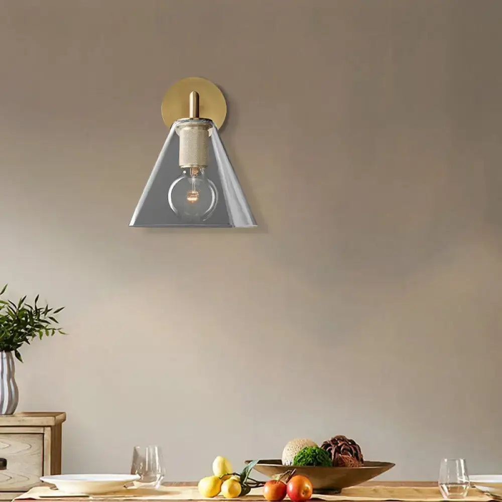 Modern black & brass glass cone wall light bedroom direct wired electric