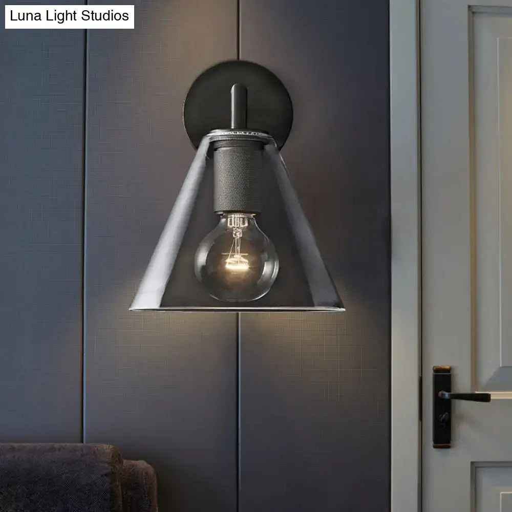 Modern black & brass glass cone wall light bedroom direct wired electric