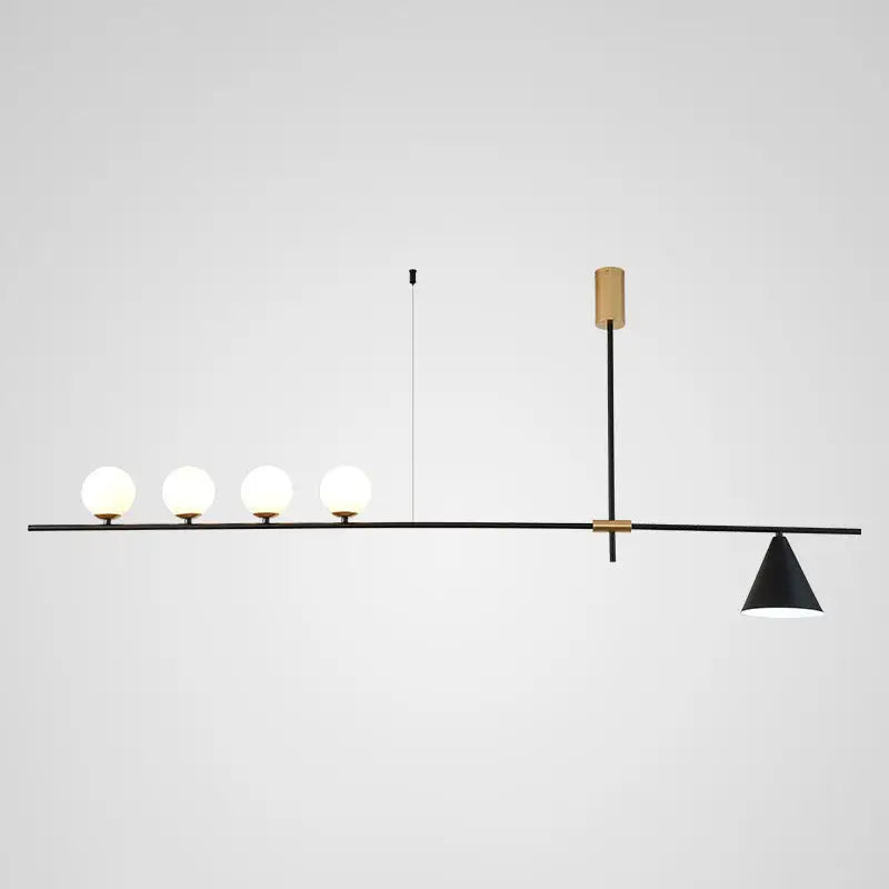 Modern black & brass linear chandelier dining room spherical white glass