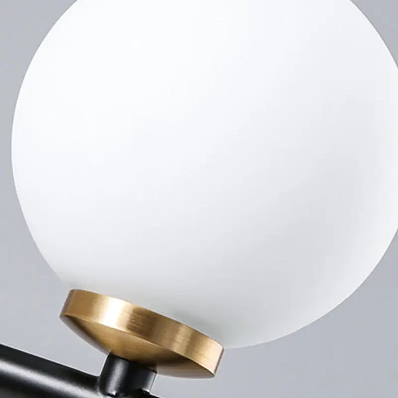 Modern black & brass linear chandelier dining room spherical white glass