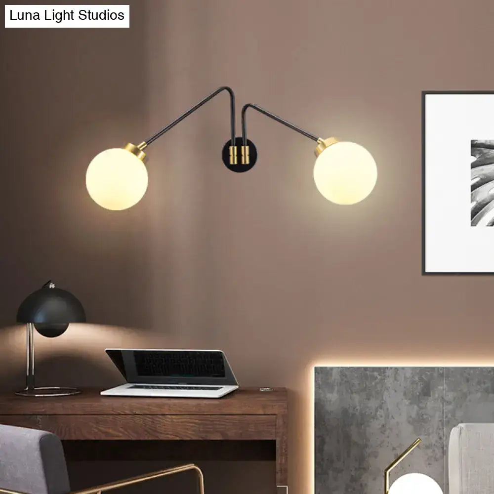 Modern black & brass milk glass wall lamp bedroom sconce