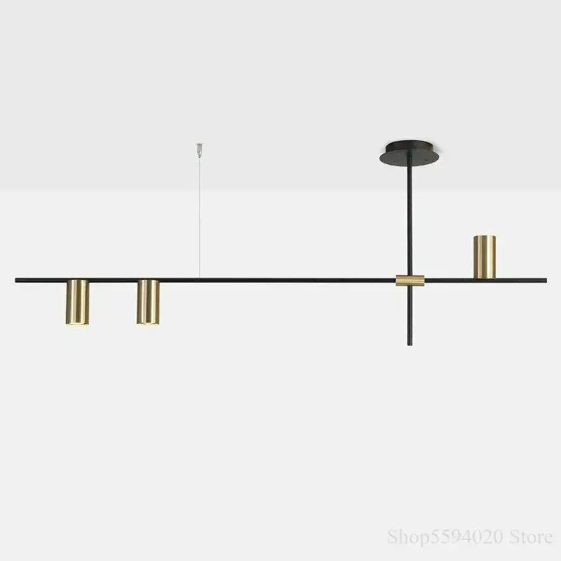 Modern black & brass minimalist dining room linear pendant light