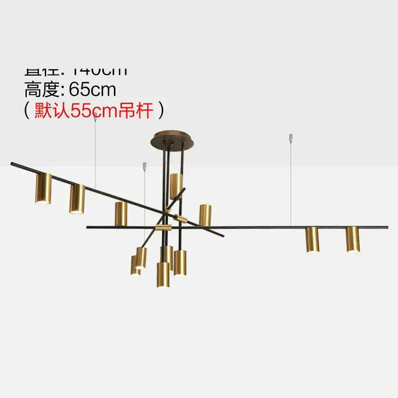 Modern black & brass minimalist dining room linear pendant light