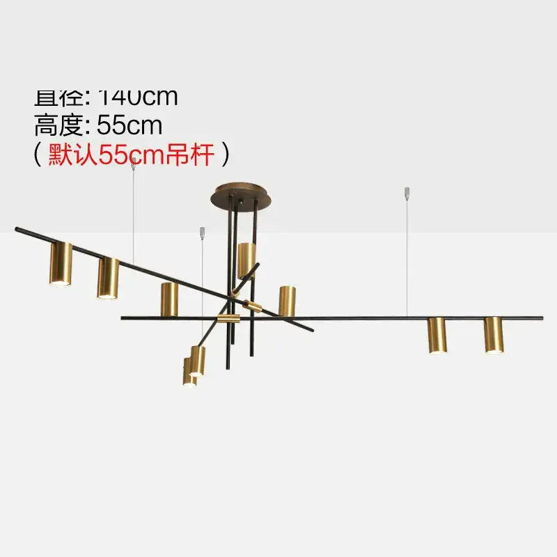 Modern black & brass minimalist dining room linear pendant light
