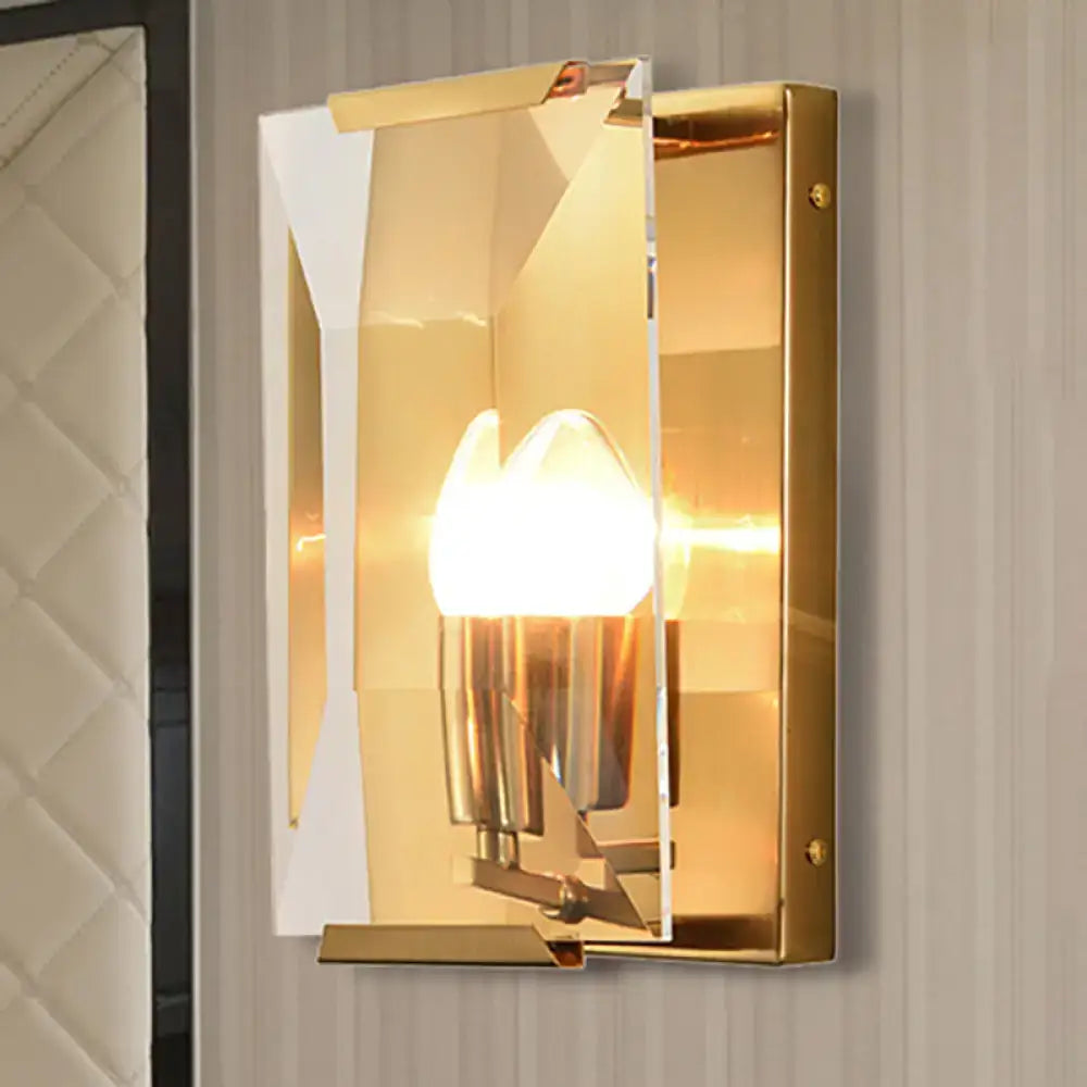 Modern black & brass sconce light bedroom speckled glass wall lamp