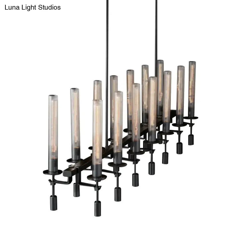 Modern black & brass tube island chandelier – kitchen hanging lamp