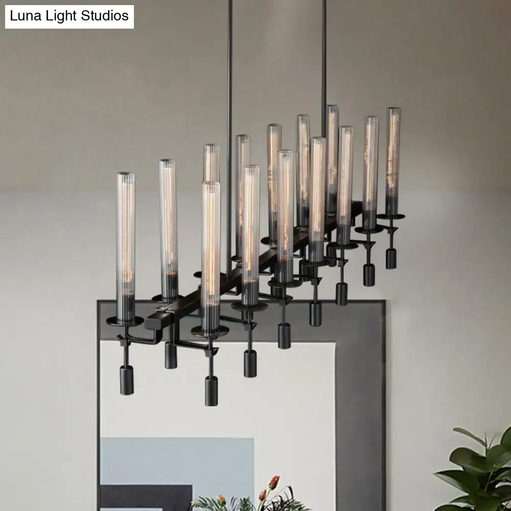 Modern black & brass tube island chandelier – kitchen hanging lamp
