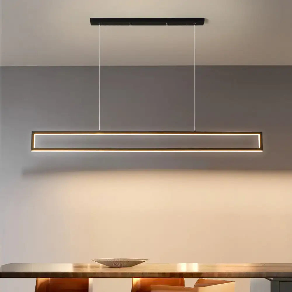 Modern black & bronze rectangular led pendant dining room white light