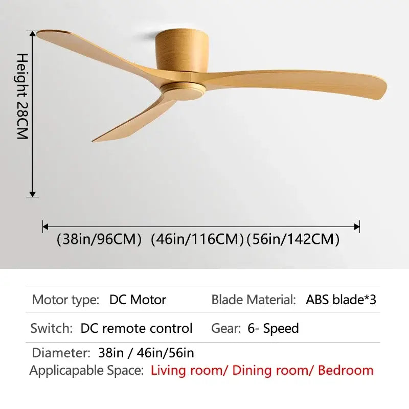 Modern black & brown low profile ceiling fan bedroom with remote