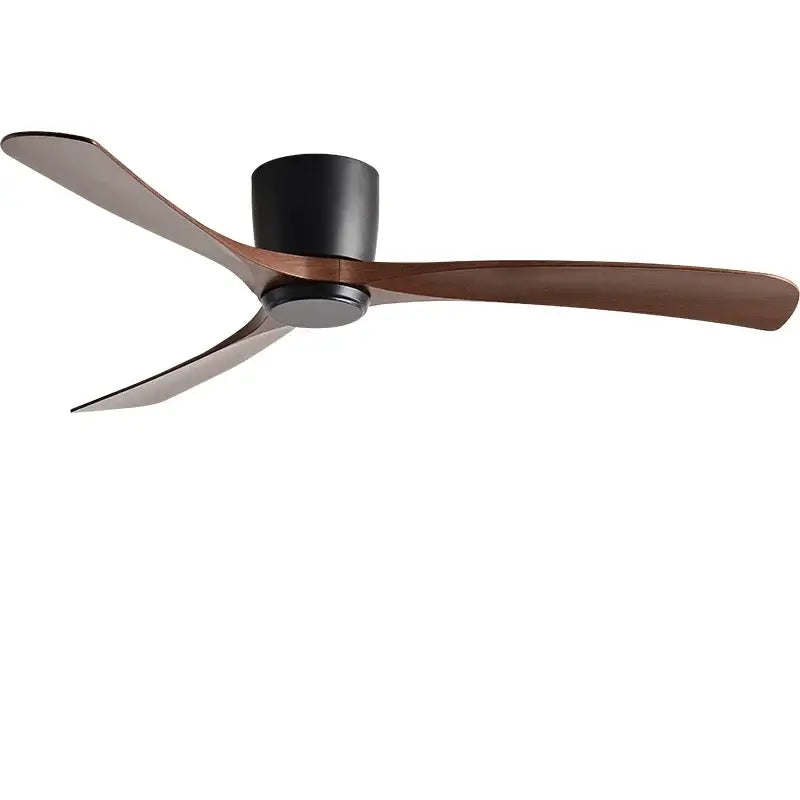 Modern black & brown low profile ceiling fan bedroom with remote