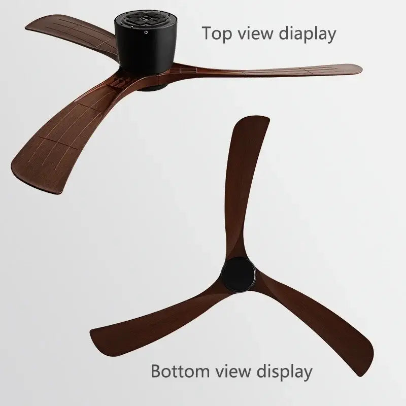 Modern black & brown low profile ceiling fan bedroom with remote