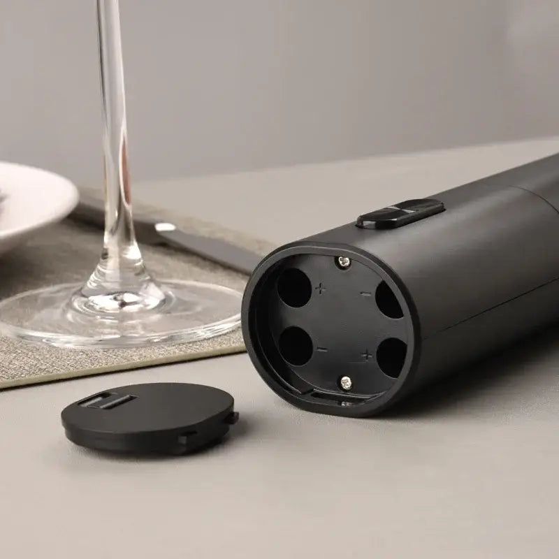 Modern black brushed metal electric wine opener kitchen accessory
